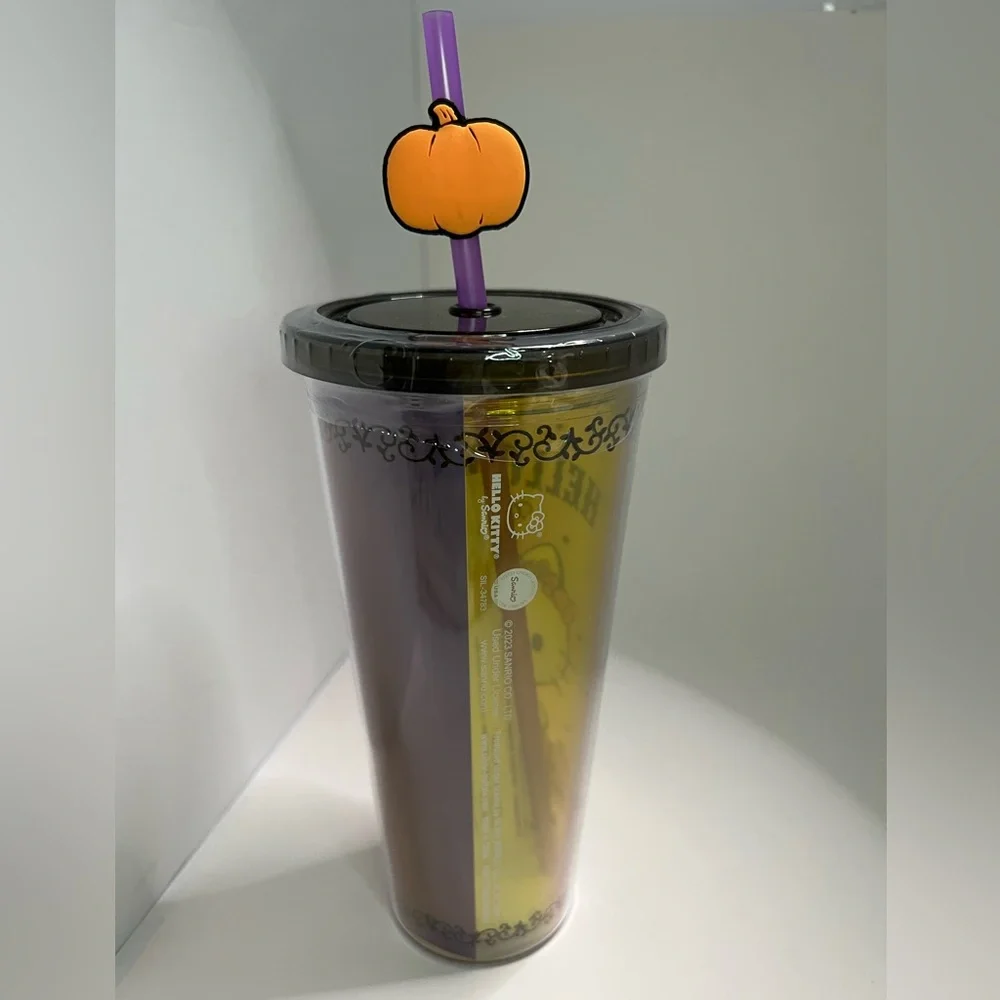 Hello Kitty Halloween Pumpkin Plastic Tumbler with Straw Topper 24oz